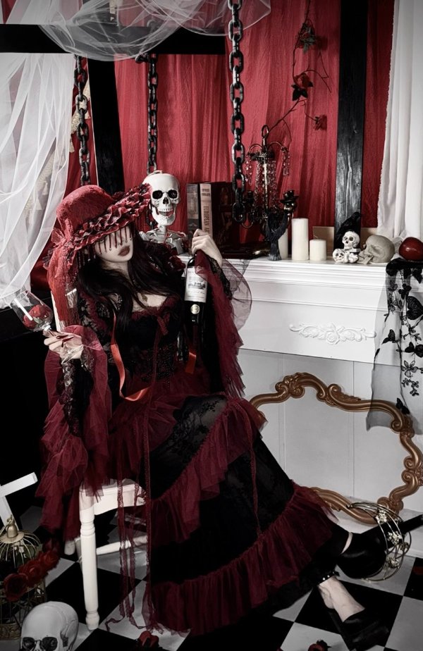 画像3: 深紅のゴシックドレスコートドレス、オリジナルドレス、ふくらみのあるドレス、、ビーズドレス、ダークドレスコスプレ 衣装 通販 オーダーメイド