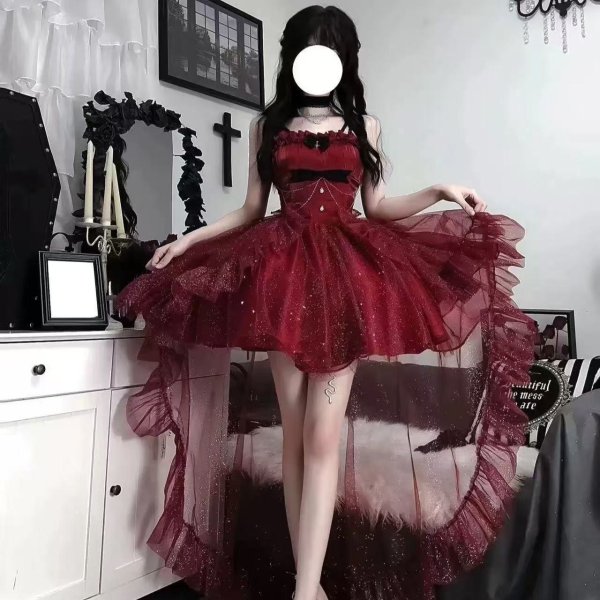 画像6: フランスのプリンセスドレス、夏のロリータドレス、妖精のトレイン、白い月光のスパンコールの誕生日の大人のドレス