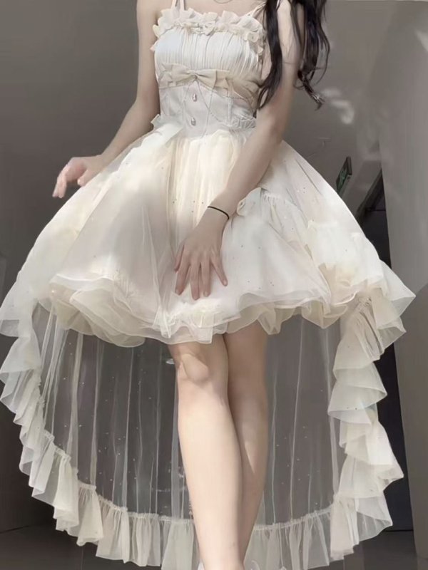 画像5: フランスのプリンセスドレス、夏のロリータドレス、妖精のトレイン、白い月光のスパンコールの誕生日の大人のドレス