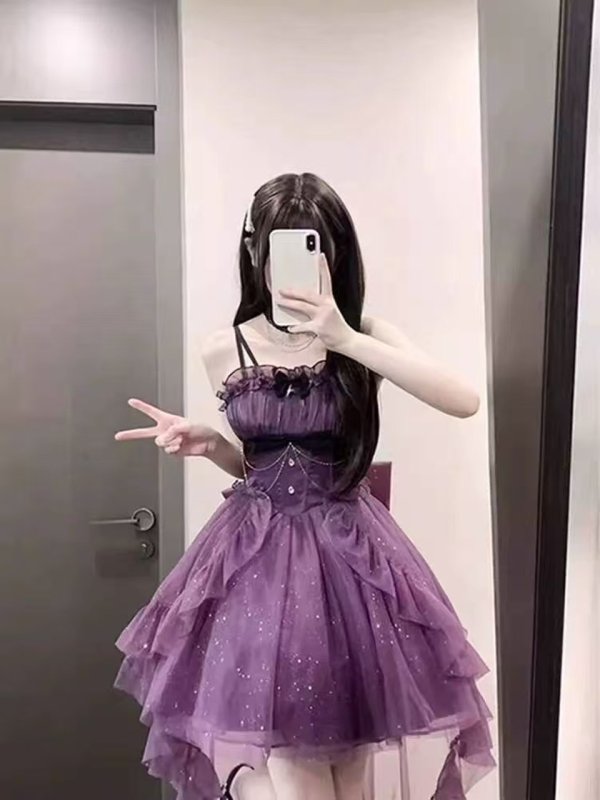 画像22: フランスのプリンセスドレス、夏のロリータドレス、妖精のトレイン、白い月光のスパンコールの誕生日の大人のドレス