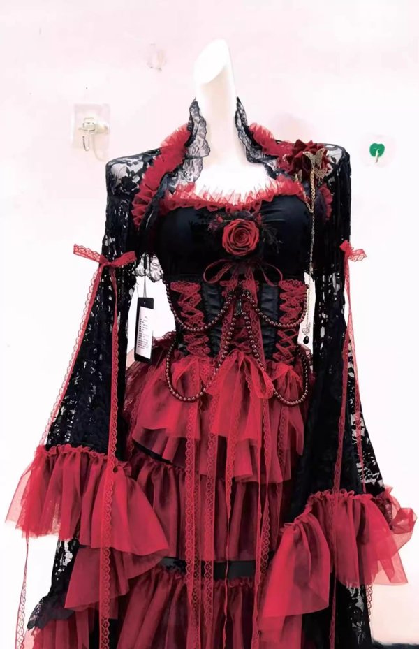 画像8: 深紅のゴシックドレスコートドレス、オリジナルドレス、ふくらみのあるドレス、、ビーズドレス、ダークドレスコスプレ 衣装 通販 オーダーメイド