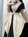 画像2: 英国風　ロングメイド服　ダークロリータ ゴシック レトロ エレガント パフスリーブ ブラック メイドエプロン ドレス セット (2)