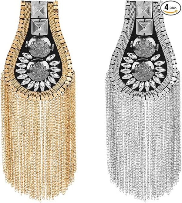 画像2: ファッションタッセル肩章 2色 メタルパンクショルダーバッジ取り外し 可能なゴールデン肩章肩の飾り パフォーマンスに使用でき ジャケット用ピンで固定メタルパンクフリンジ