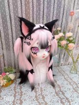 リアル 猫 ヘッド　手　足　尻尾　 獣人 お面 可愛い 仮面 耳付き リアル かぶりもの 頭 着ぐるみ ロリータ パーティーグッズ ものまね 余興 なりきり コスチューム