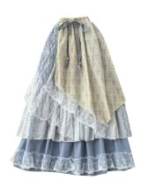  可愛い森ガールハイウエストスカート、女性用夏新スタイルデザイン、レーススプライシング花柄