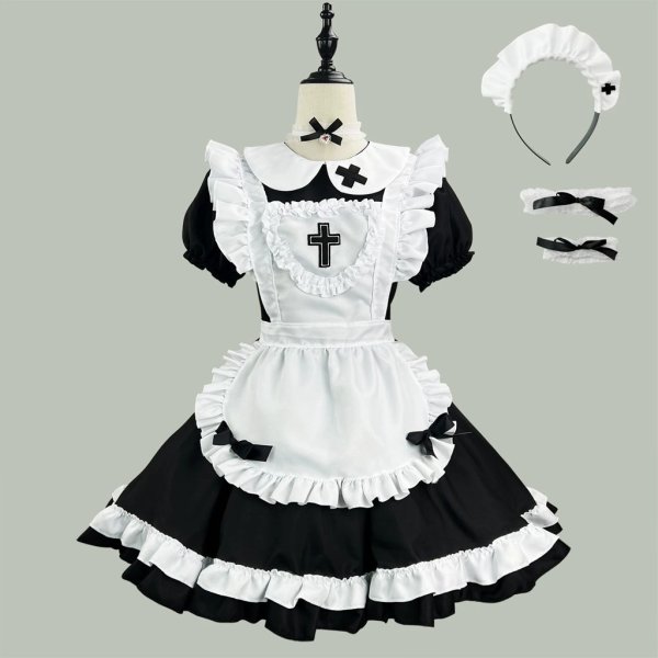 画像1: 和製黒クラシックメイド服ソフトガールロリータロリータメイドカフェドレス
