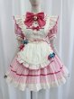 画像1: ピンクストライプの可愛いメイド服 ミニ丈ワンピース コスチューム 半袖 フリル カチューシャ付き 蝶結び コスプレ衣装 (1)