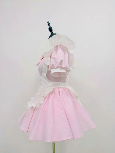 画像5: エプロン付き可愛いメイド服 ミニ丈ワンピース コスチューム 半袖 フリル カチューシャ付き 蝶結び コスプ衣装 (5)