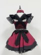 画像3: エンジ色のシックなエプロン付き可愛いメイド服 ミニ丈ワンピース コスチューム 半袖 フリル カチューシャ付き 蝶結び コスプレ衣装 (3)