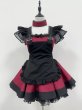 画像1: エンジ色のシックなエプロン付き可愛いメイド服 ミニ丈ワンピース コスチューム 半袖 フリル カチューシャ付き 蝶結び コスプレ衣装 (1)