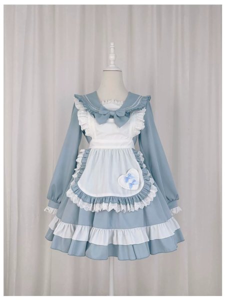 画像4: レトロなセーラー服風可愛いメイド服 ミニ丈ワンピース コスチューム 半袖 フリル カチューシャ付き 蝶結び コスプレ衣装 (4)