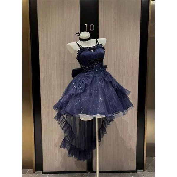 画像18: フランスのプリンセスドレス、夏のロリータドレス、妖精のトレイン、白い月光のスパンコールの誕生日の大人のドレス (18)