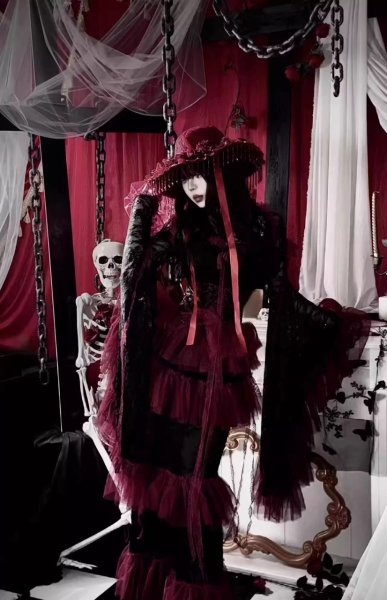 画像5: 深紅のゴシックドレスコートドレス、オリジナルドレス、ふくらみのあるドレス、、ビーズドレス、ダークドレスコスプレ 衣装 通販 オーダーメイド (5)