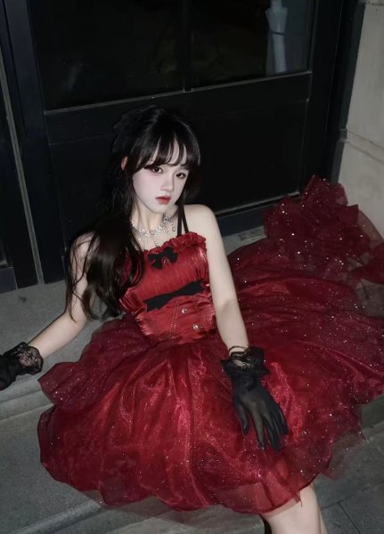 画像8: フランスのプリンセスドレス、夏のロリータドレス、妖精のトレイン、白い月光のスパンコールの誕生日の大人のドレス (8)