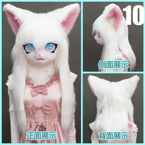 画像19: リアル 猫 ヘッド 獣人 お面 可愛い 仮面 耳付き リアル かぶりもの 頭 着ぐるみ ロリータ パーティーグッズ ものまね 余興 なりきり コスチューム (19)