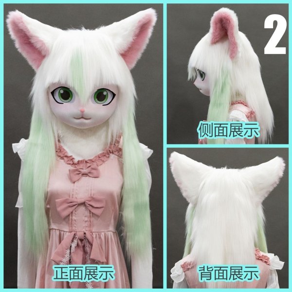 画像11: リアル 猫 ヘッド 獣人 お面 可愛い 仮面 耳付き リアル かぶりもの 頭 着ぐるみ ロリータ パーティーグッズ ものまね 余興 なりきり コスチューム (11)