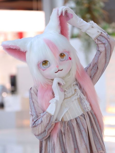 画像7: リアル 猫 ヘッド 獣人 お面 可愛い 仮面 耳付き リアル かぶりもの 頭 着ぐるみ ロリータ パーティーグッズ ものまね 余興 なりきり コスチューム (7)