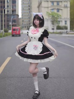 可愛い猫メイドコスプレ首輪鈴付き セクシーロリータメイド服