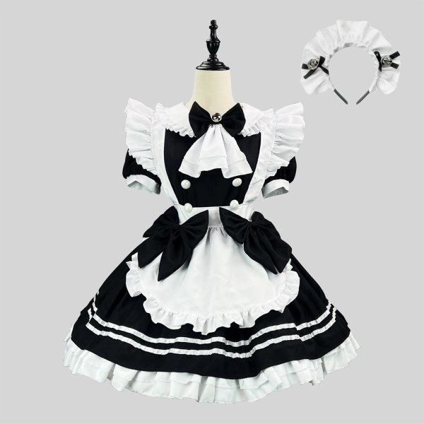 画像1: 可愛いゴスロリメイド服ロリータメイドカフェドレス (1)