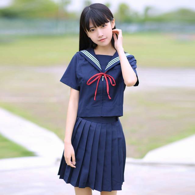 大きいサイズあり 可愛いグレーとネイビーのスタンダードセーラー学生服 女子高生制服 コスプレ 衣装 通販