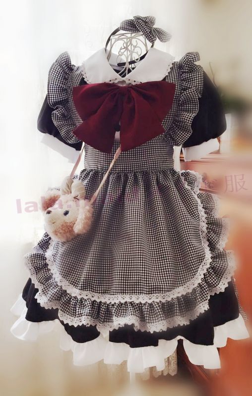 ブラックチェックが可愛い！ロリータメイド服ワンピース コスプレ衣装 ...