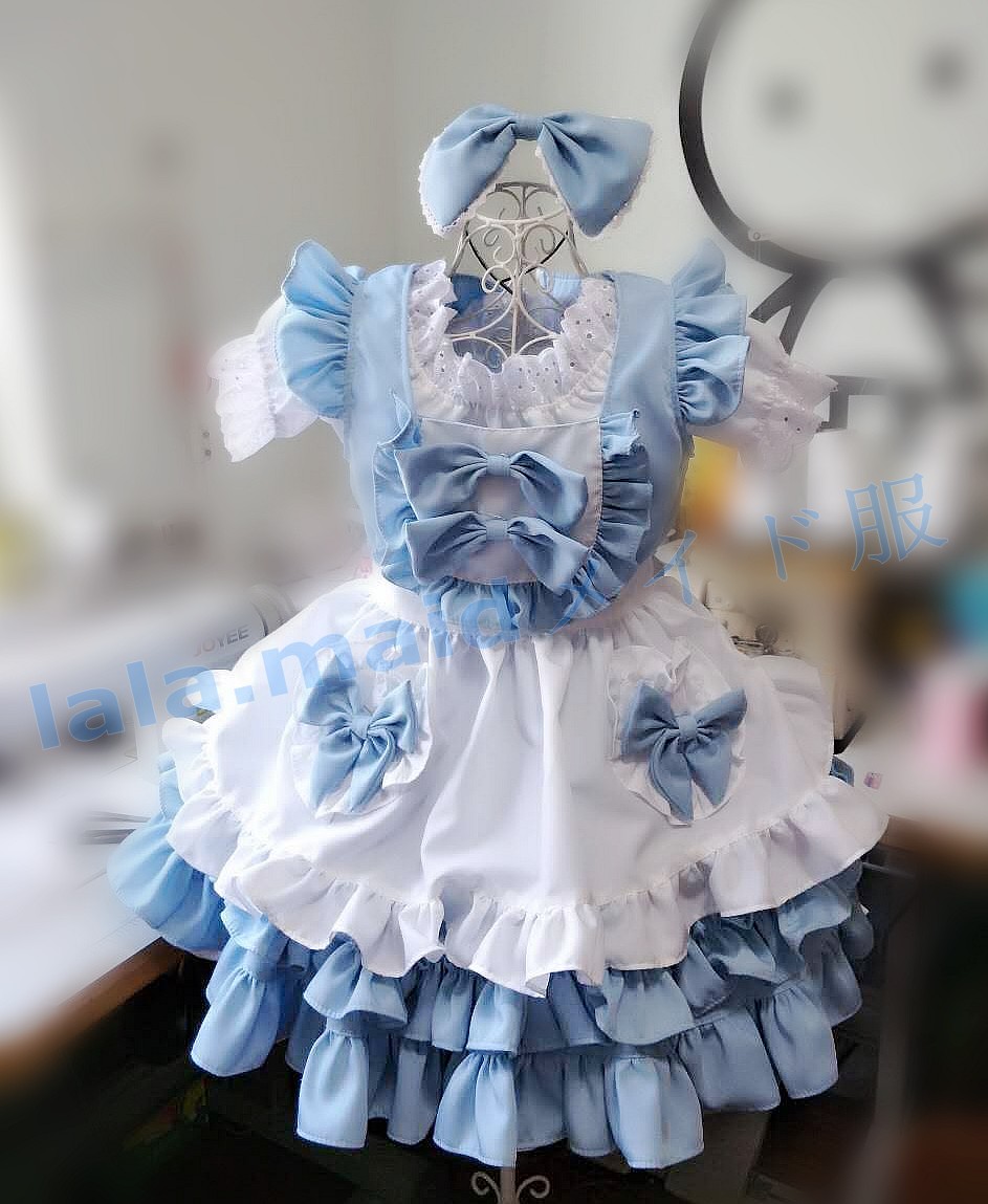 メイド服 コスプレ ワンピース 白黒 ゴスロリ ロリータ ６点セット XL